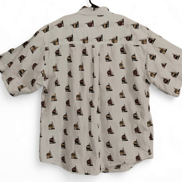 Bugle Boy Co. men's white sailboat print short sleeve button-down shirt size L - Picture 4 of 8
